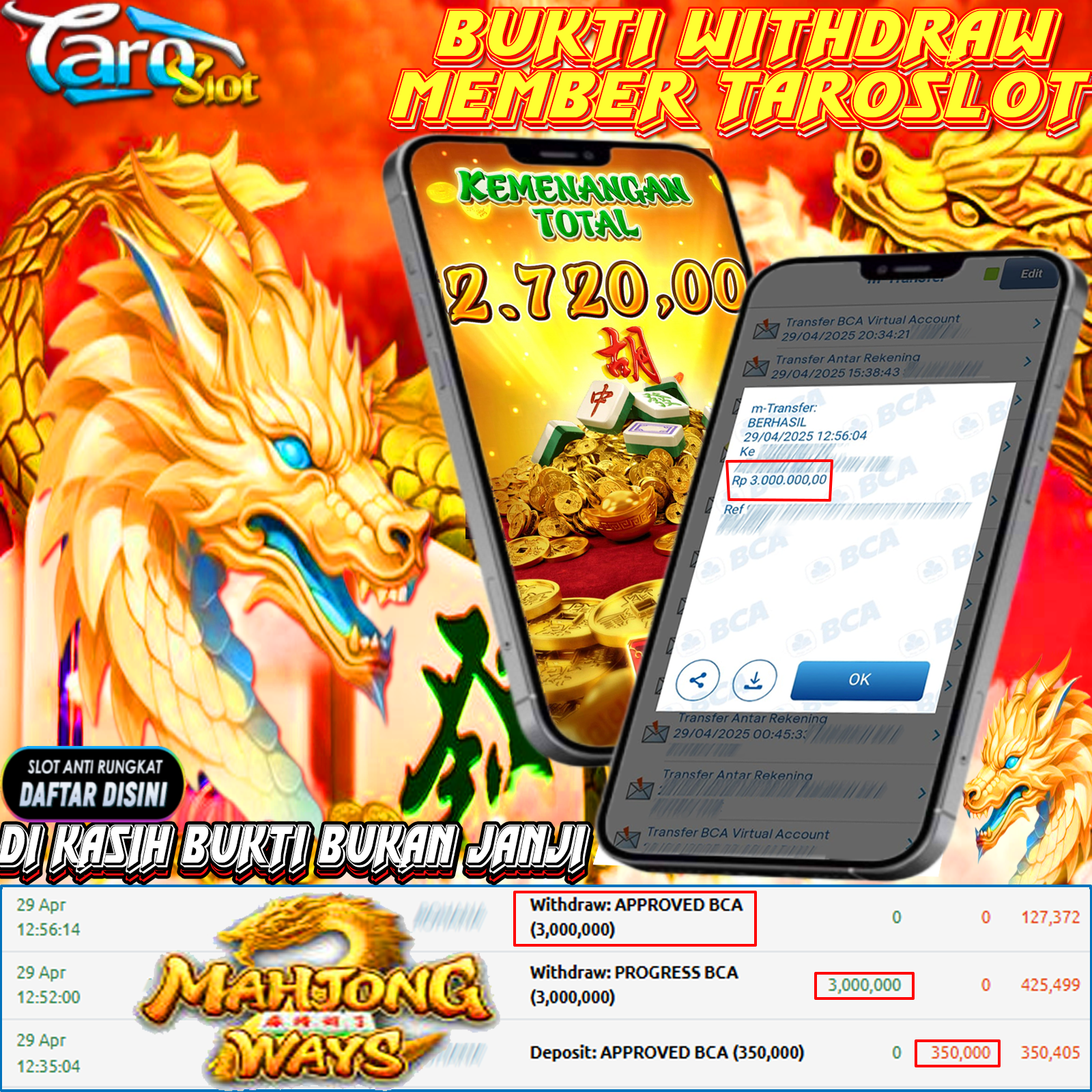 TAROSLOT: Bukti Kemenangan Member Mahjong Ways