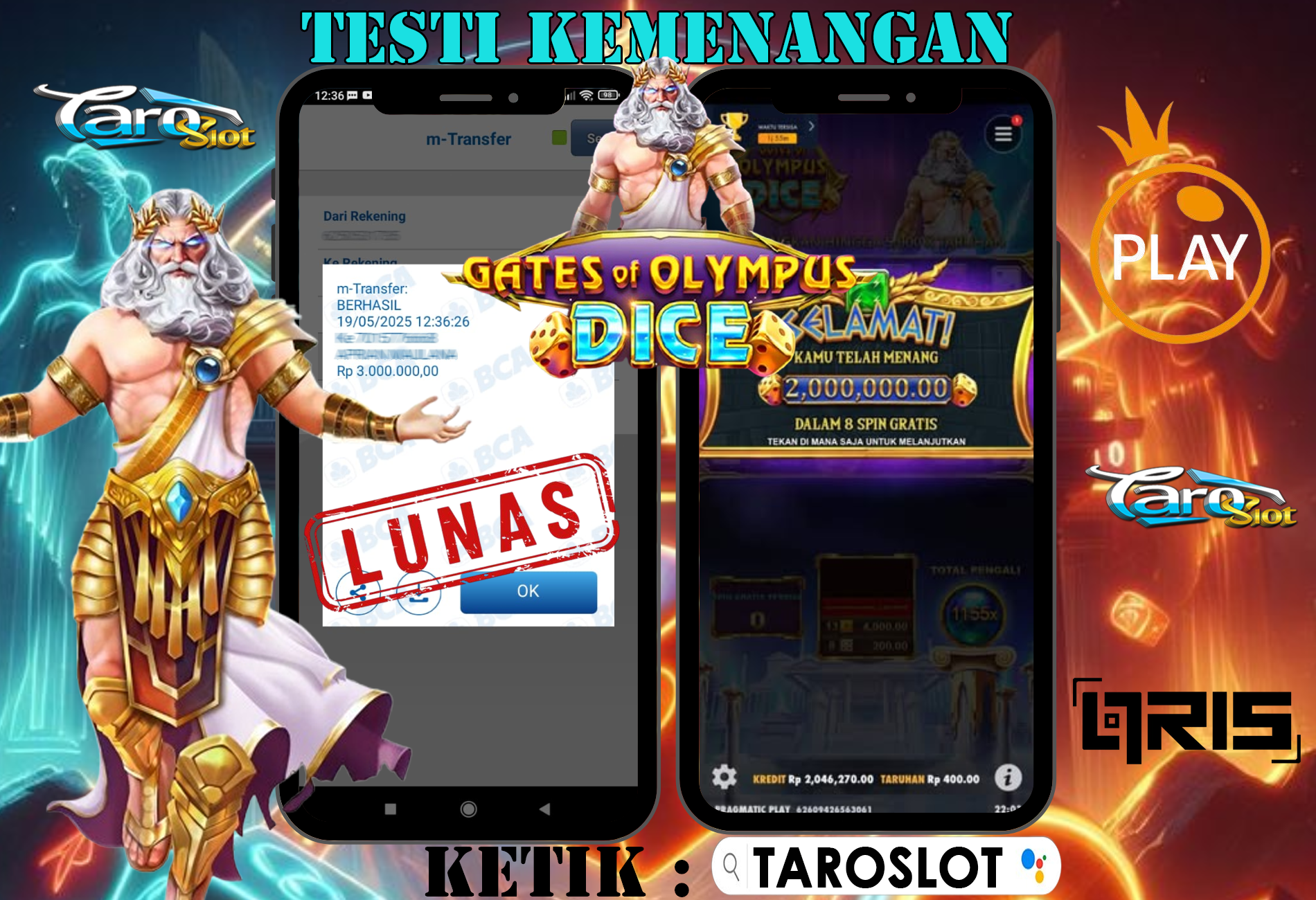 TAROSLOT : Bukti Kemenangan Gate Of Olympus Dice
