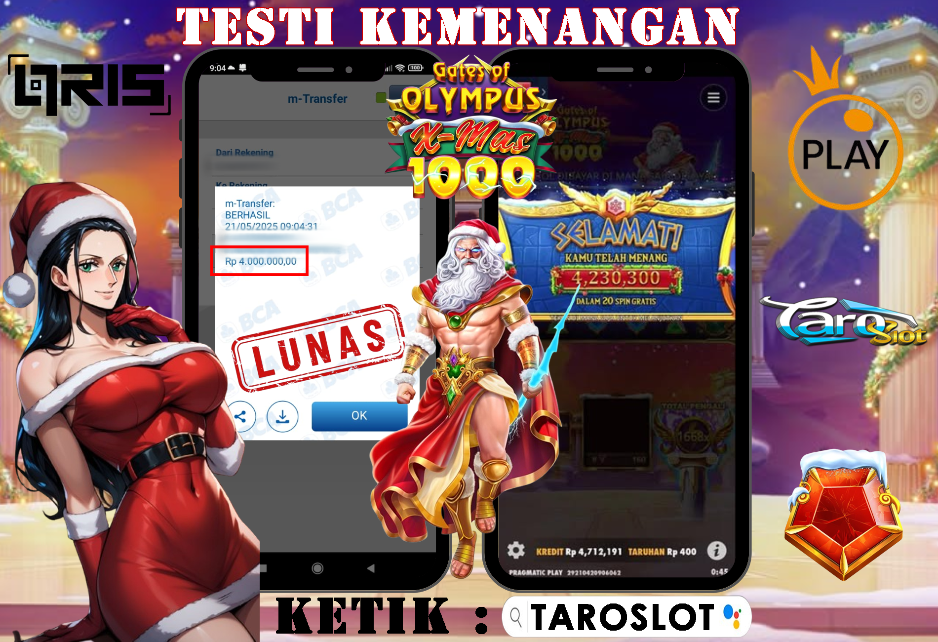 TAROSLOT : Bukti Kemenangan Olympus Xmas 1000