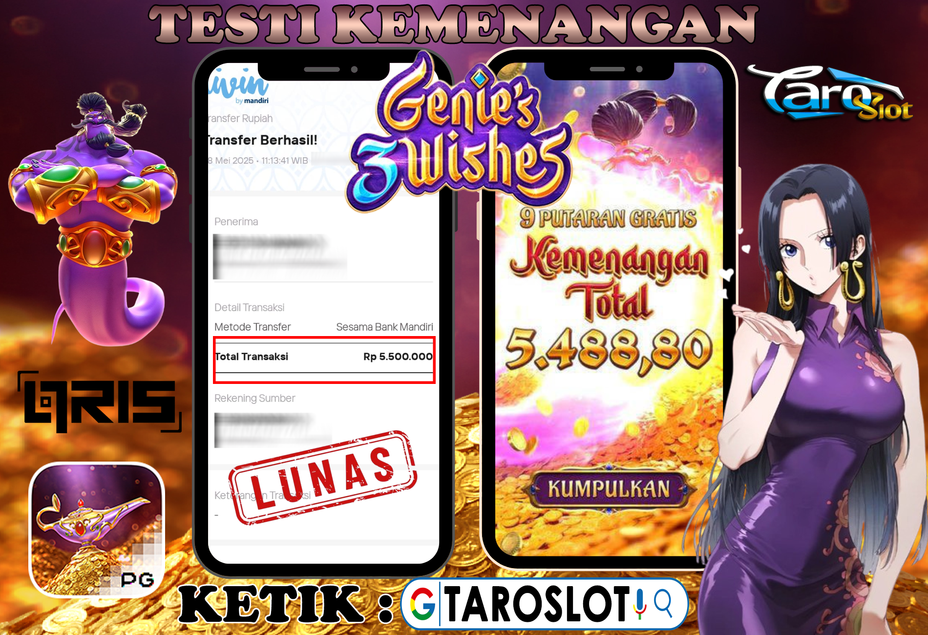 TAROSLOT : Bukti Kemenangan Genie's 3 Wishes