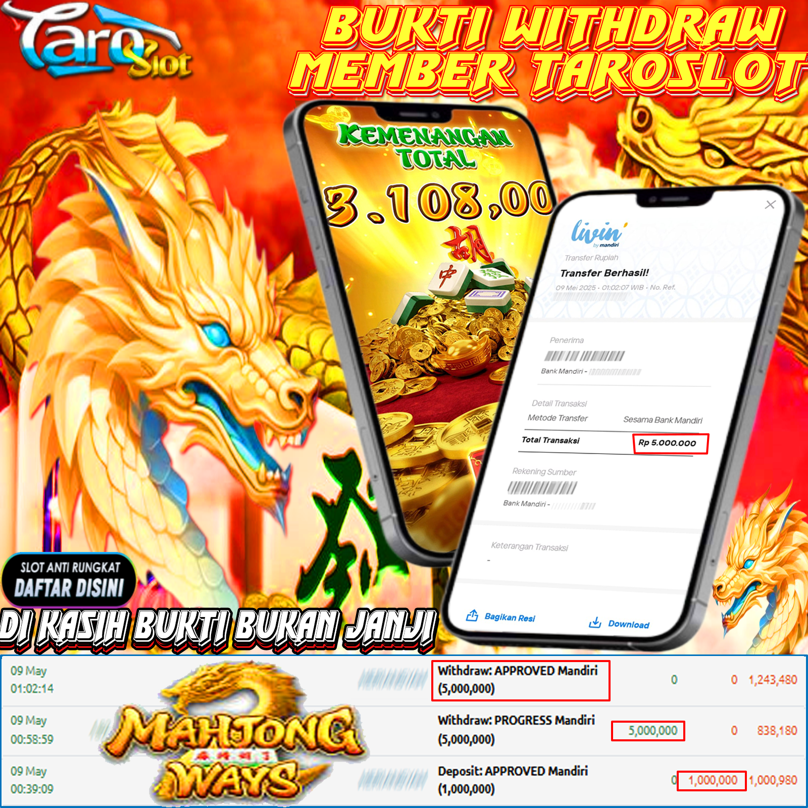 TAROSLOT : Bukti Kemenangan Member Mahjong Ways