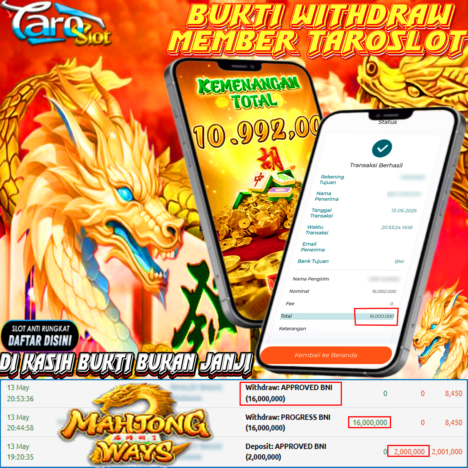 TAROSLOT: Bukti Kemenangan Member Mahjong Ways