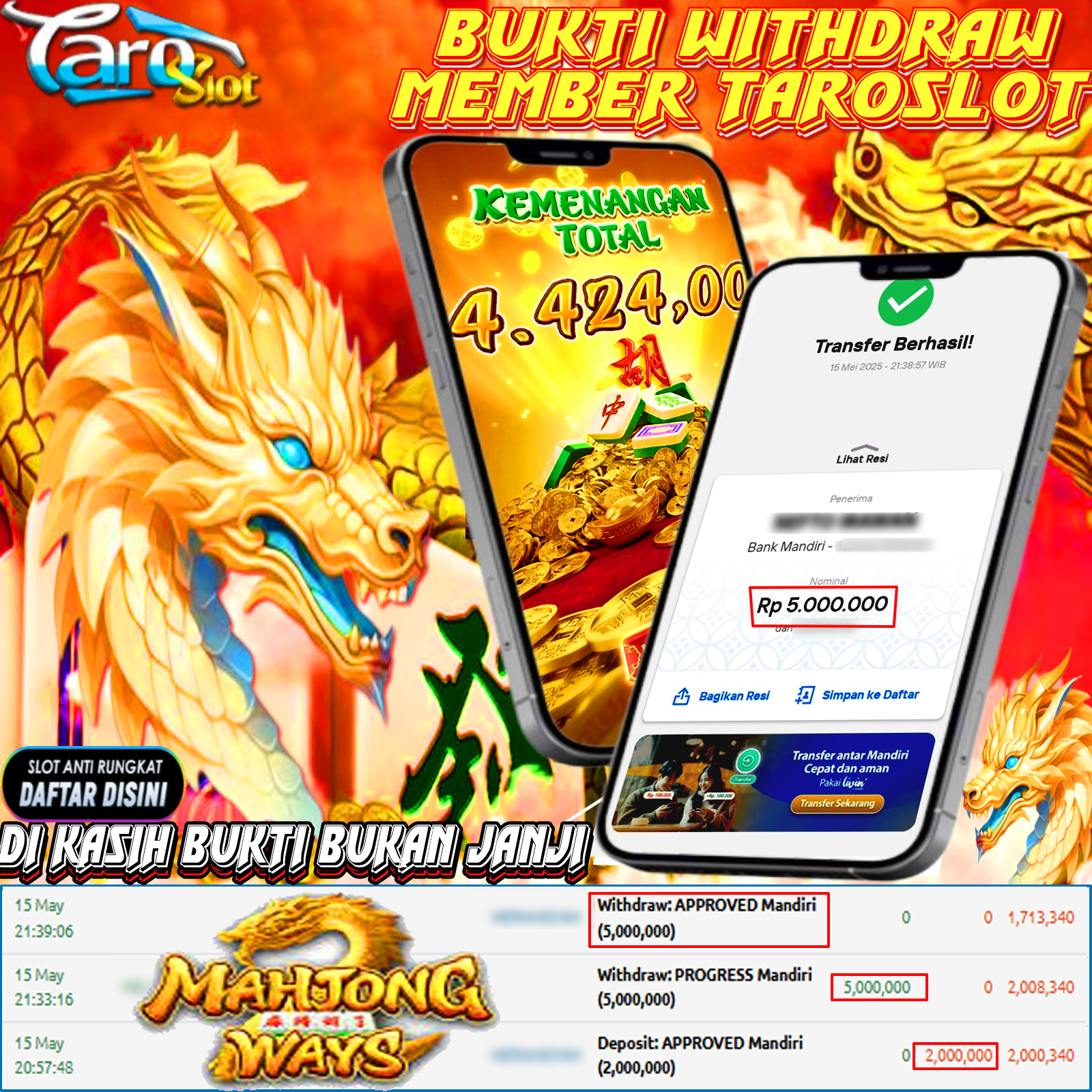 TAROSLOT: Bukti Kemenangan Member Mahjong Ways
