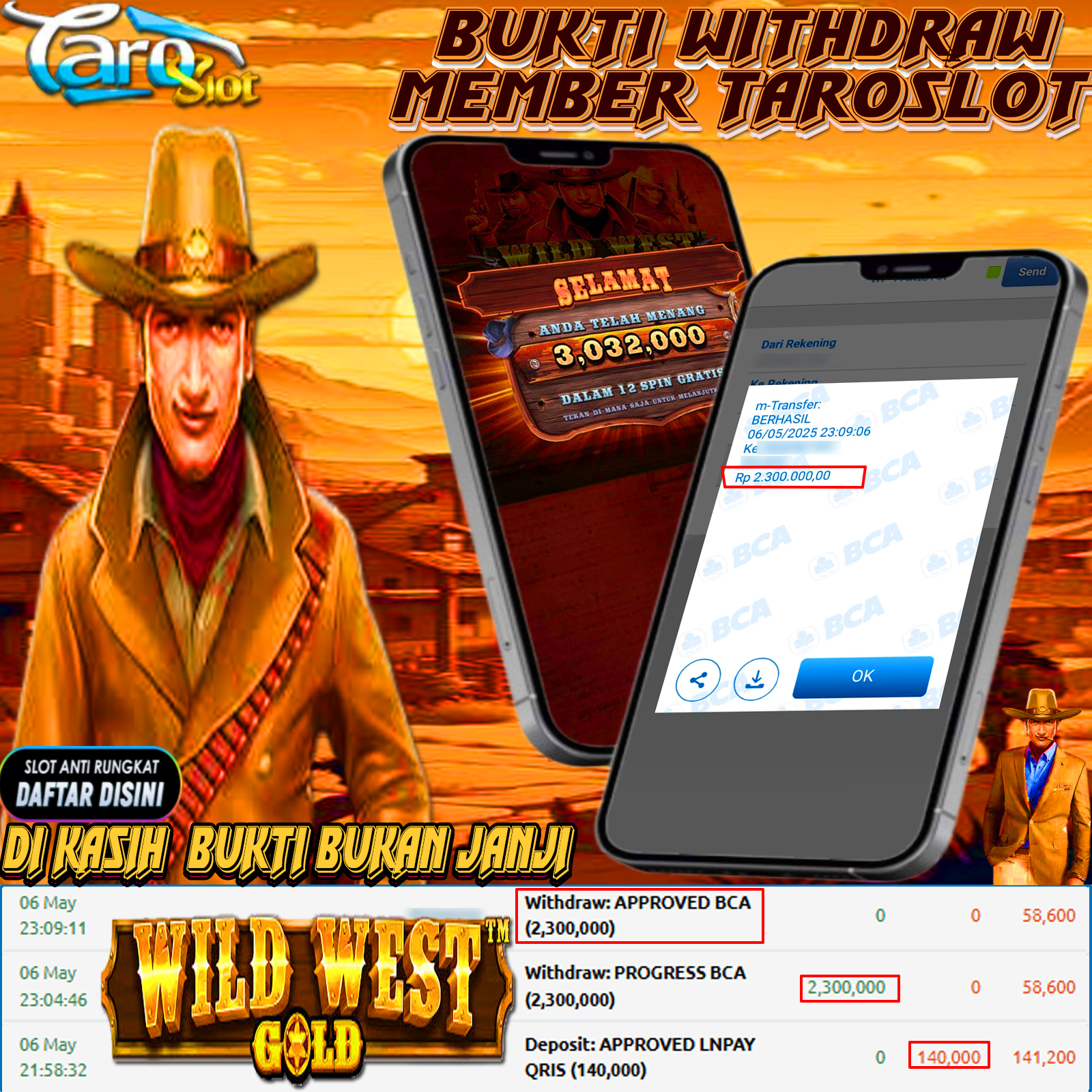 TAROSLOT : Bukti Kemenangan Member Wild West Gold